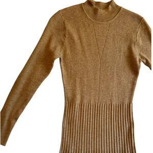 Friends Like These Womens Tan Mock Neck Long Sleeve Ribbed Knit‎ Midi Dress, 8
